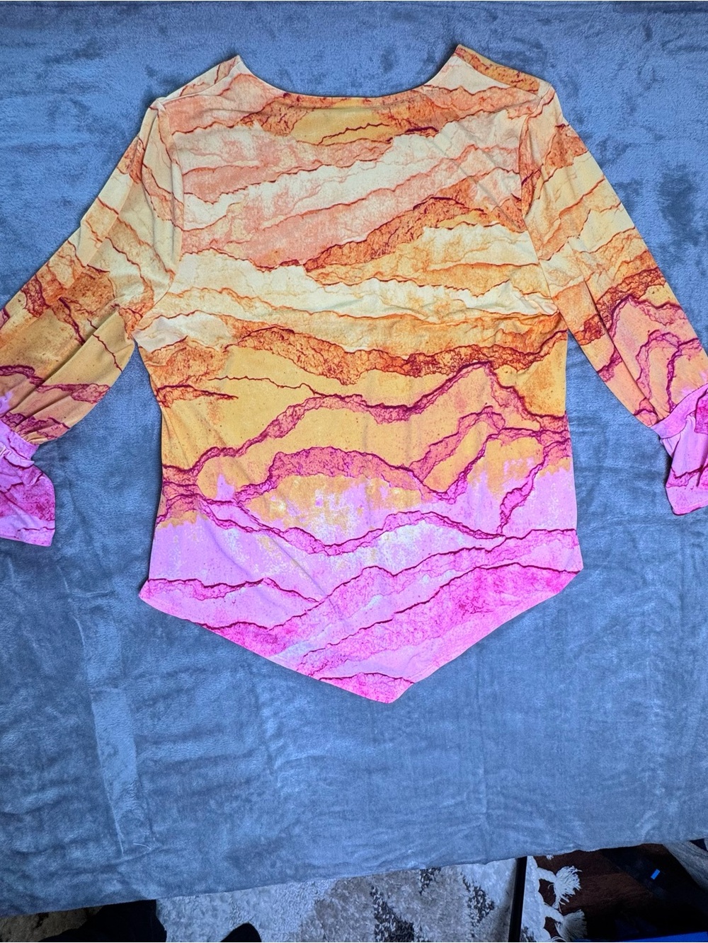 Alfani Pink and Orange Wave-Print Tie-Sleeve Blouse - Picture 3 of 9